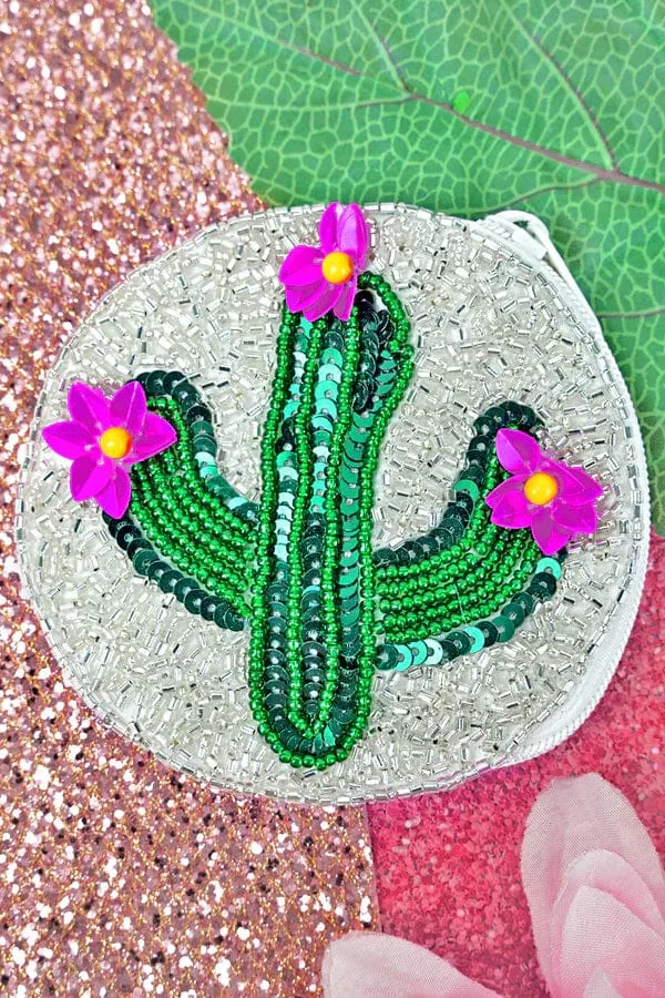 CACTUS beaded coin clutch