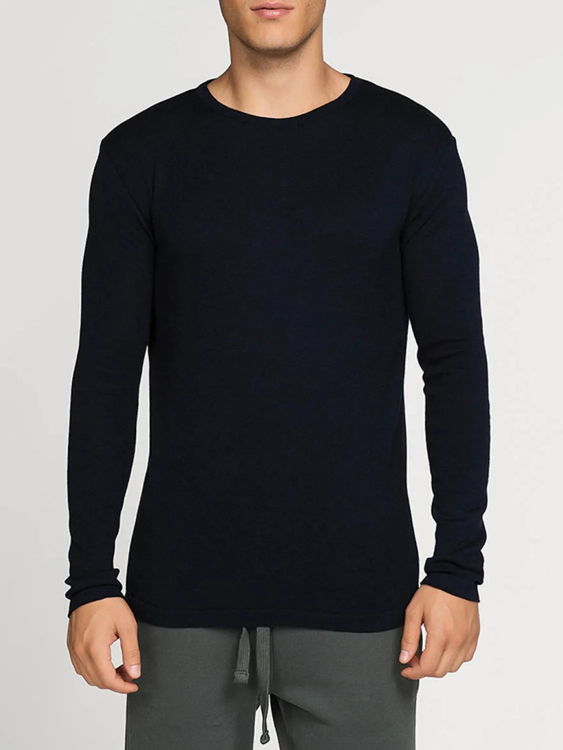 Cashmere Blend Crew Neck Knitted Sweater Navy Blue