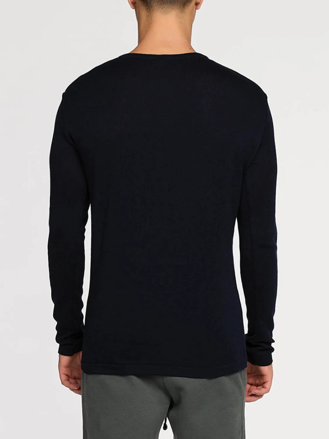 Cashmere Blend Crew Neck Knitted Sweater Navy Blue