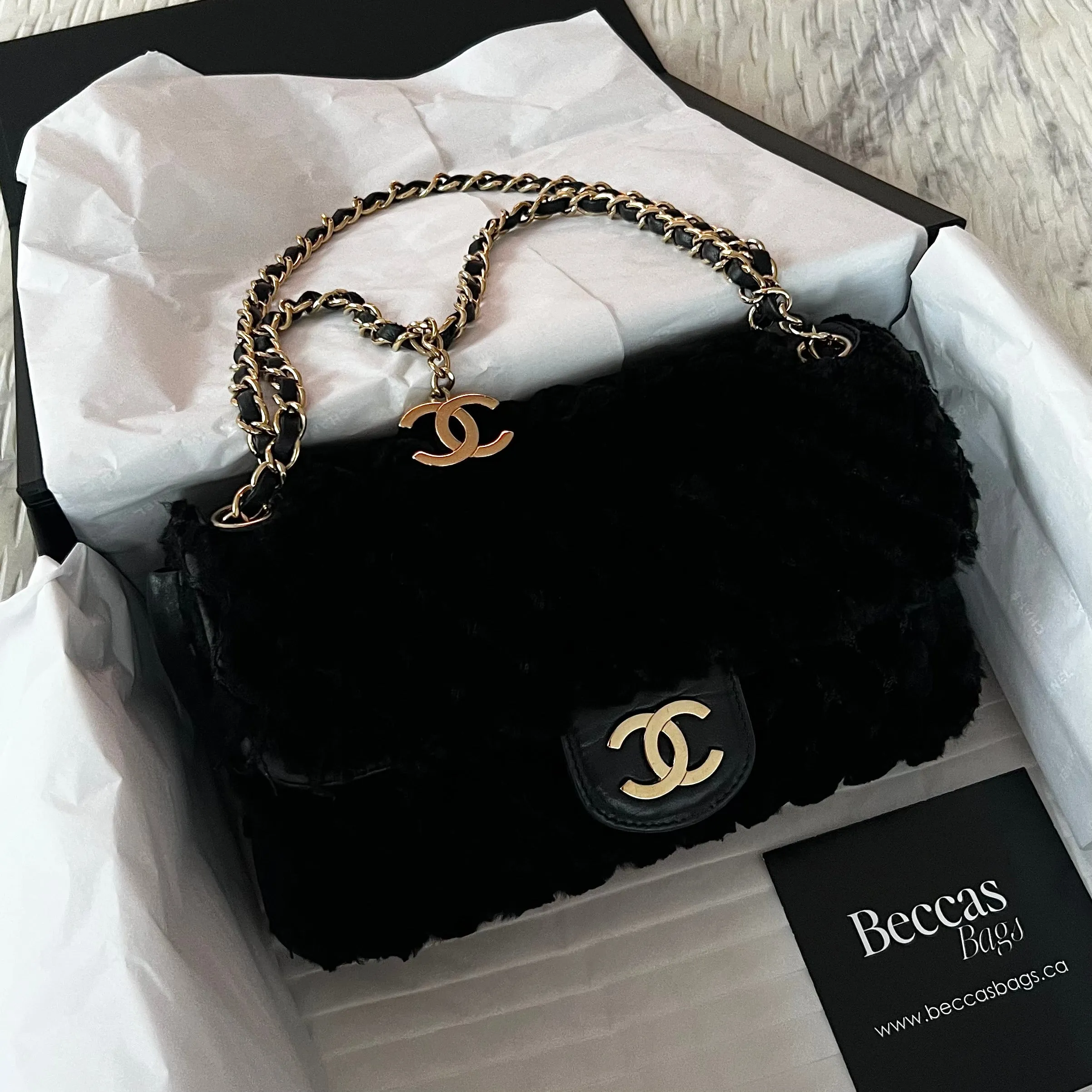 Chanel CC Rabbit Fur Flap Bag