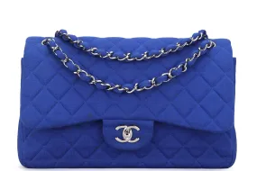 CHANEL CLASSIC FLAP (1962xxxx) JUMBO BLUE FABRIC SILVER HARDWARE, WITH CARD, NO DUST COVER