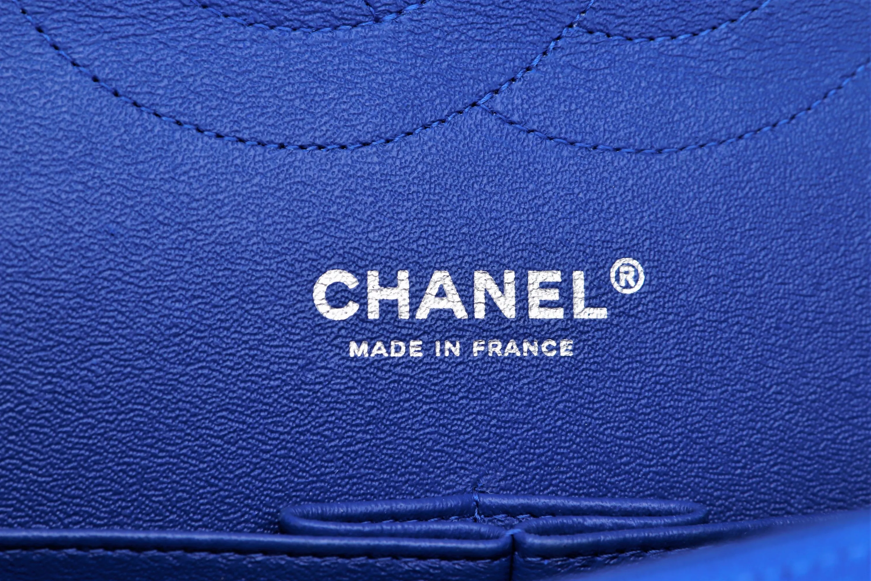 CHANEL CLASSIC FLAP (1962xxxx) JUMBO BLUE FABRIC SILVER HARDWARE, WITH CARD, NO DUST COVER