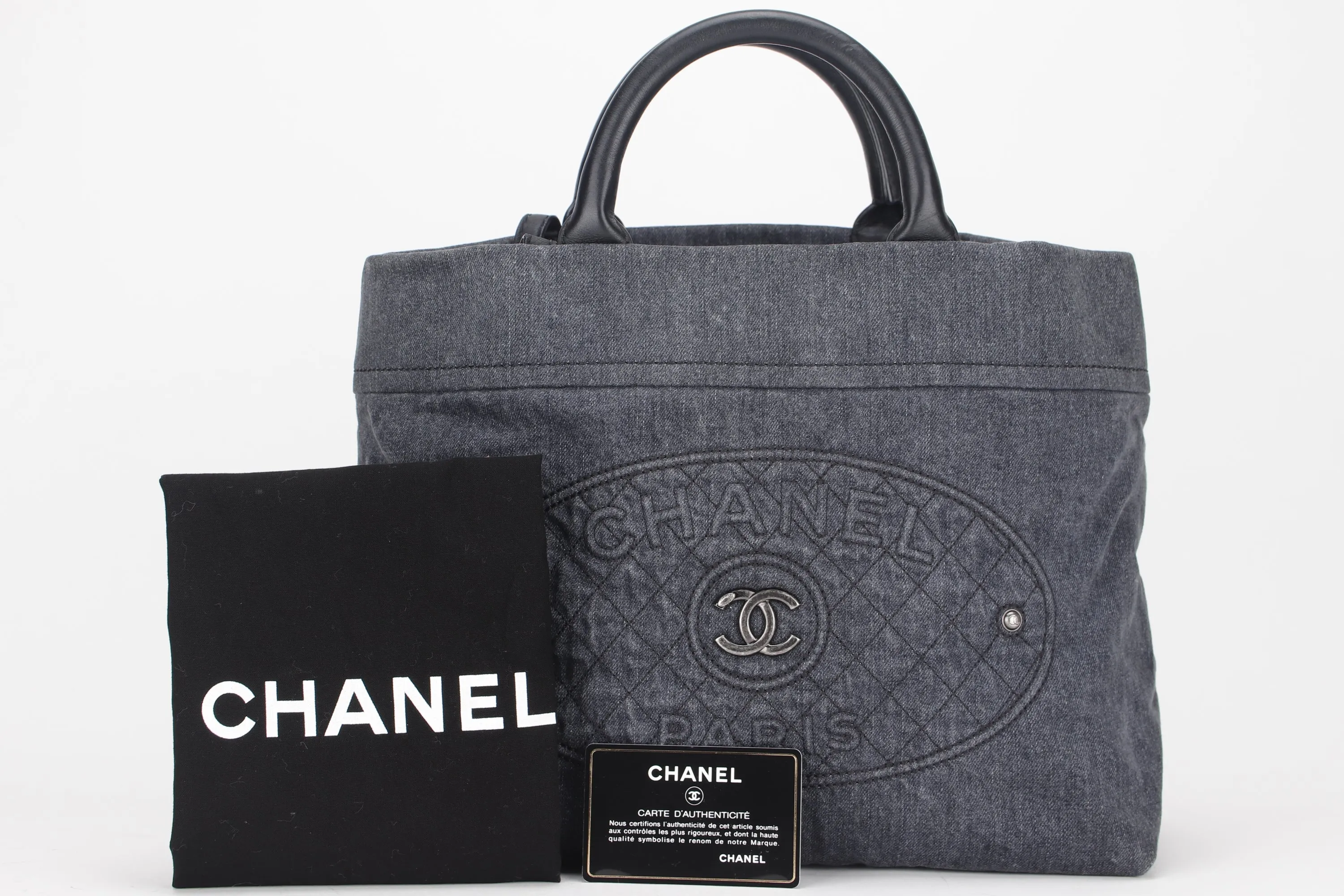 CHANEL DARK BLUE DENIM 2 WAY USE BAG (2312xxxx), WITH CARD & DUST COVER