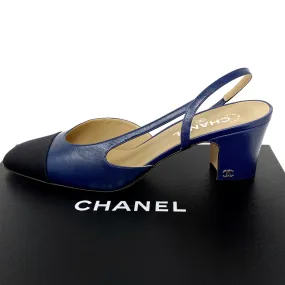 CHANEL Slingbacks Navy and  Black Toe Goatskin G31318 Size 42