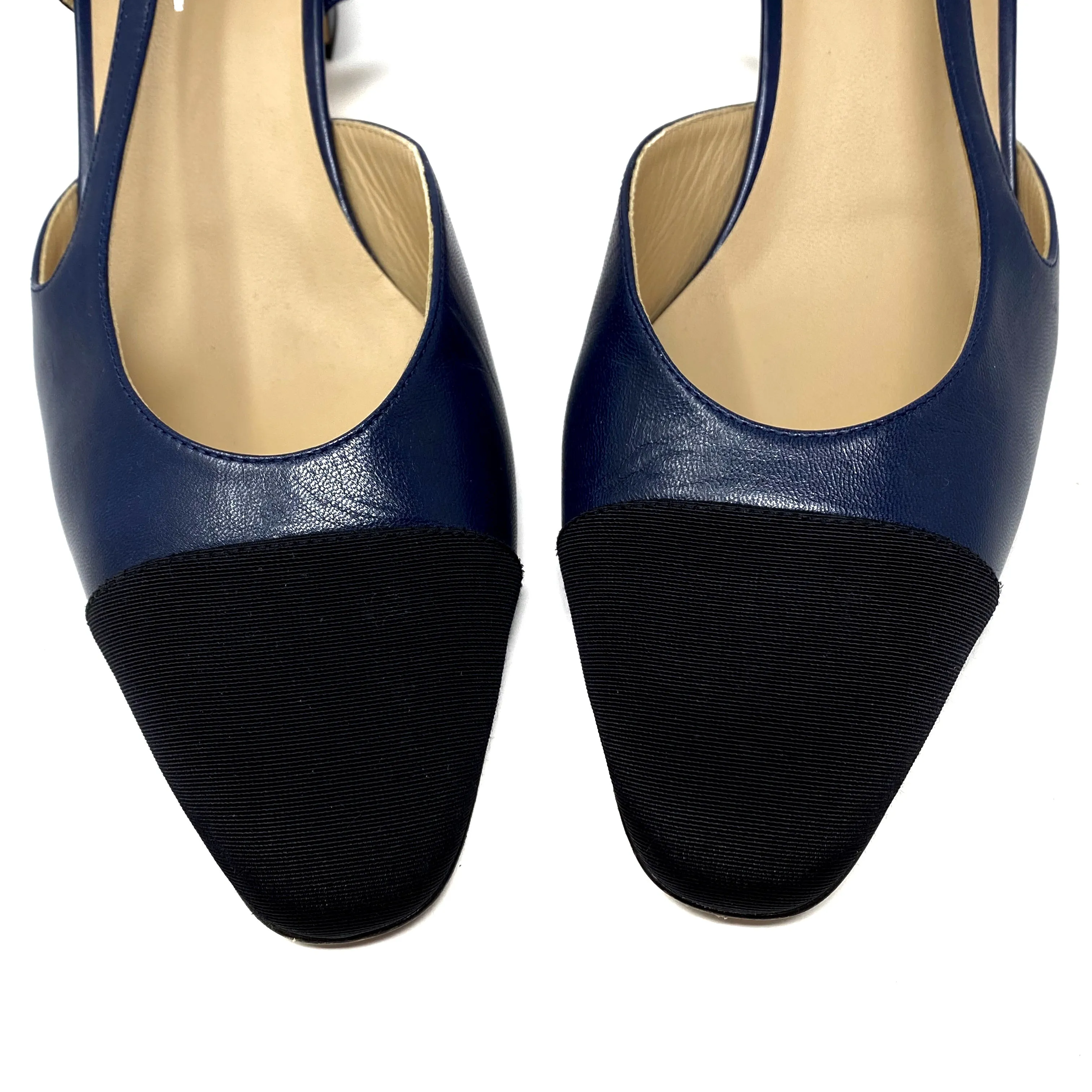 CHANEL Slingbacks Navy and  Black Toe Goatskin G31318 Size 42