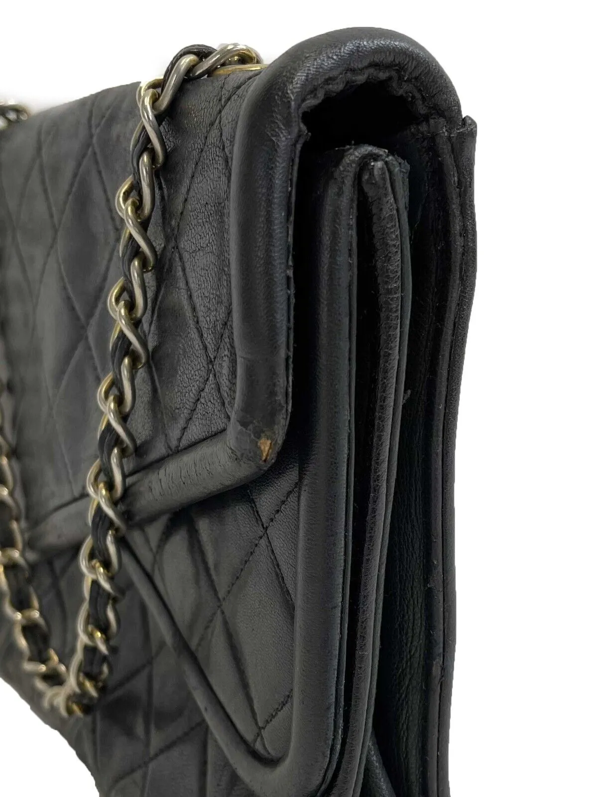 Chanel - Vintage Black Leather Crossover Slant Double Flap Tassel Crossbody