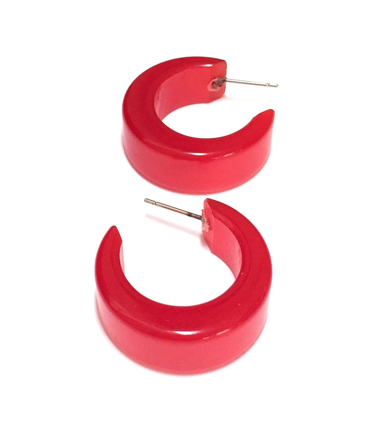 Cherry Red Chunky Mod Moonglow Hoop Earrings