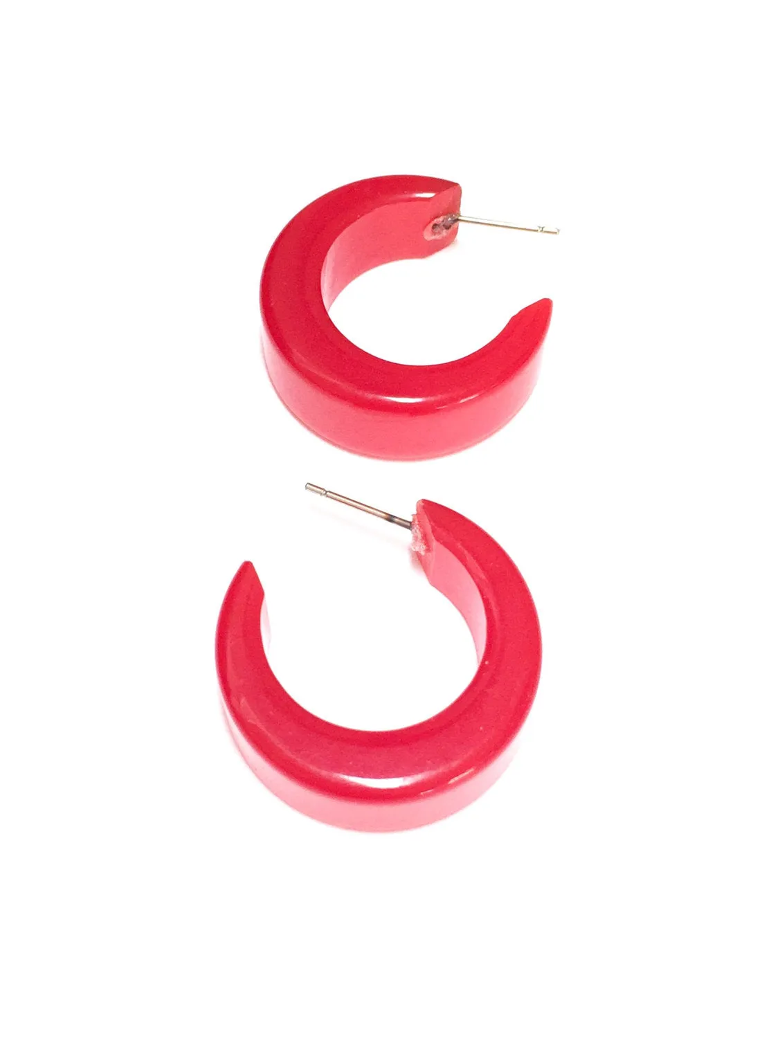 Cherry Red Chunky Mod Moonglow Hoop Earrings