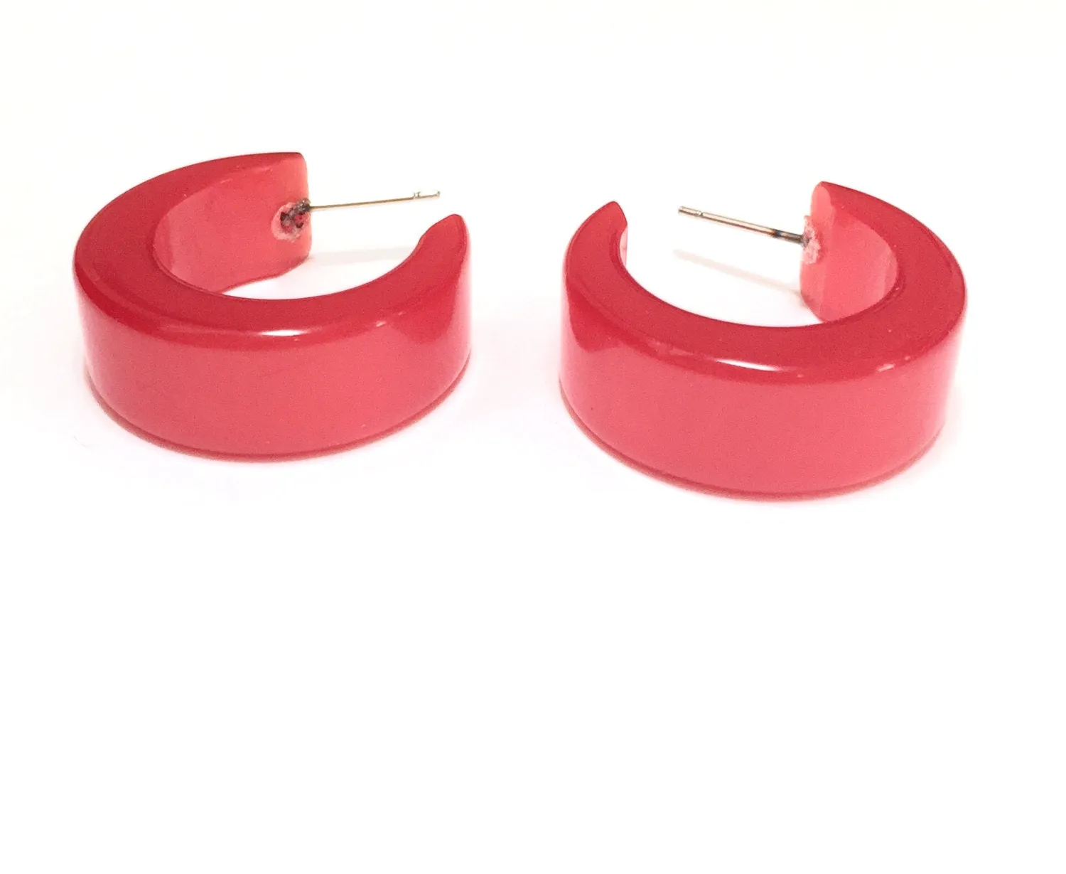 Cherry Red Chunky Mod Moonglow Hoop Earrings