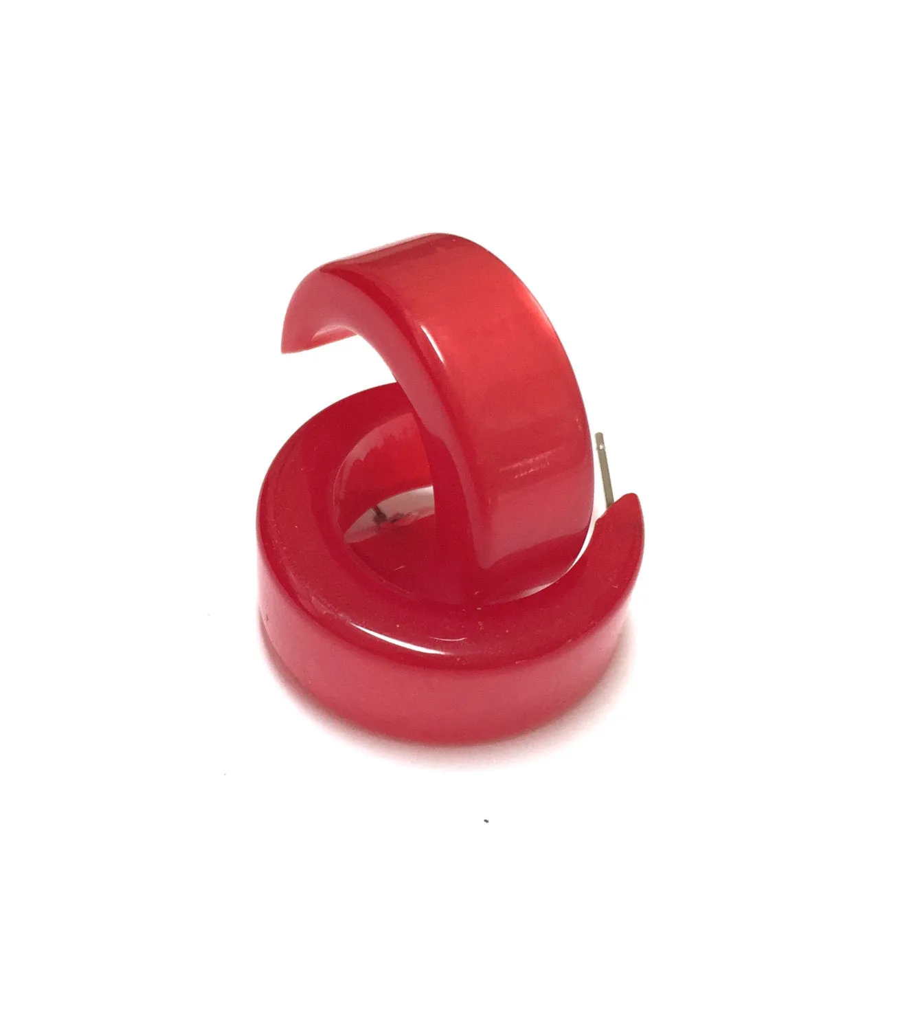 Cherry Red Chunky Mod Moonglow Hoop Earrings