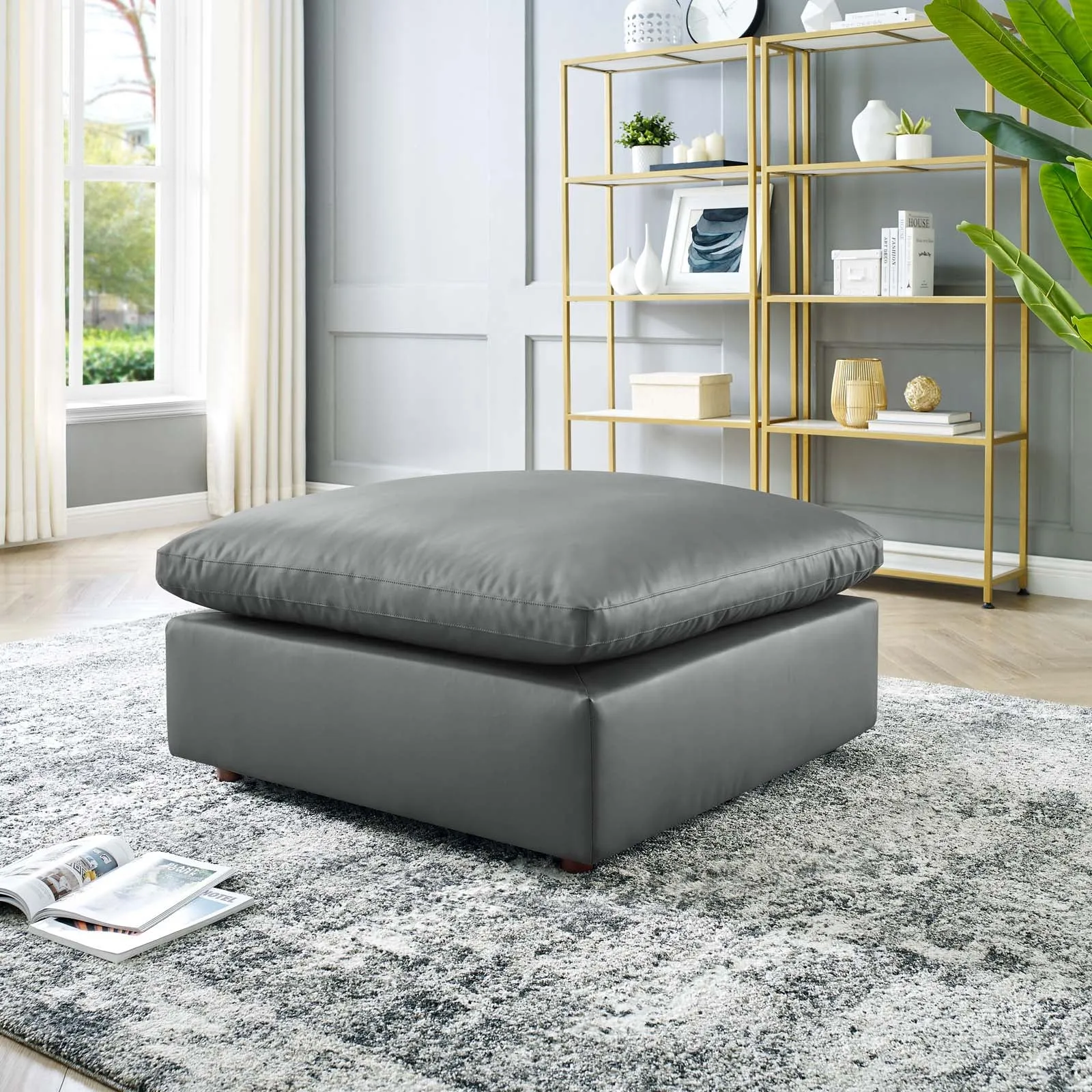 Commix Down Filled Overstuffed Vegan Leather Ottoman