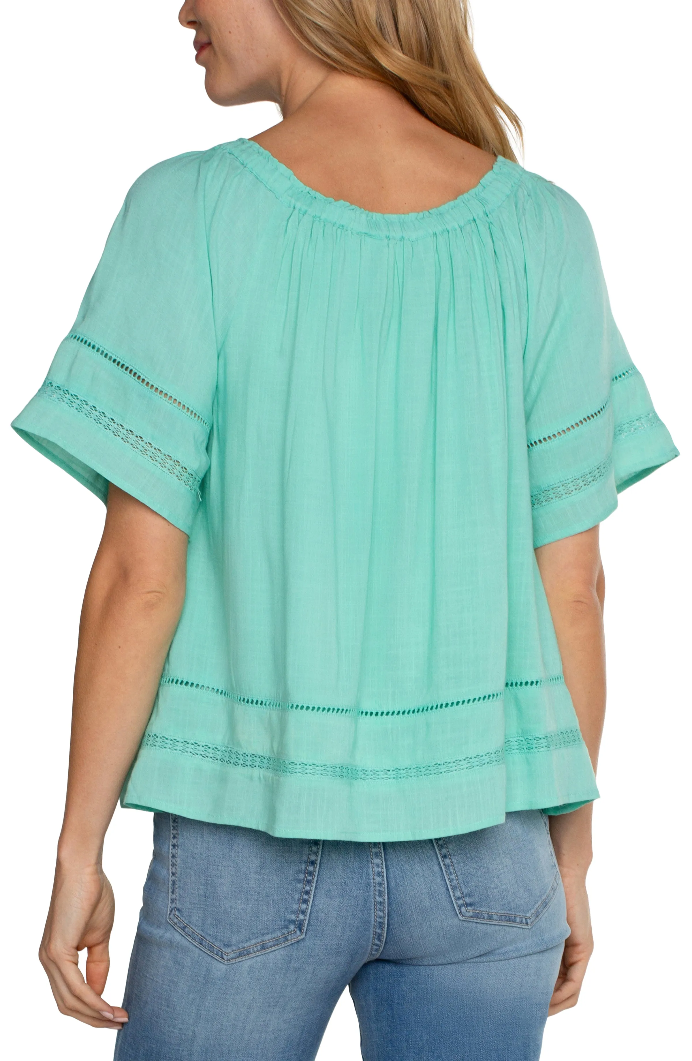 CROPPED BELL SLEEVE WOVEN TOP