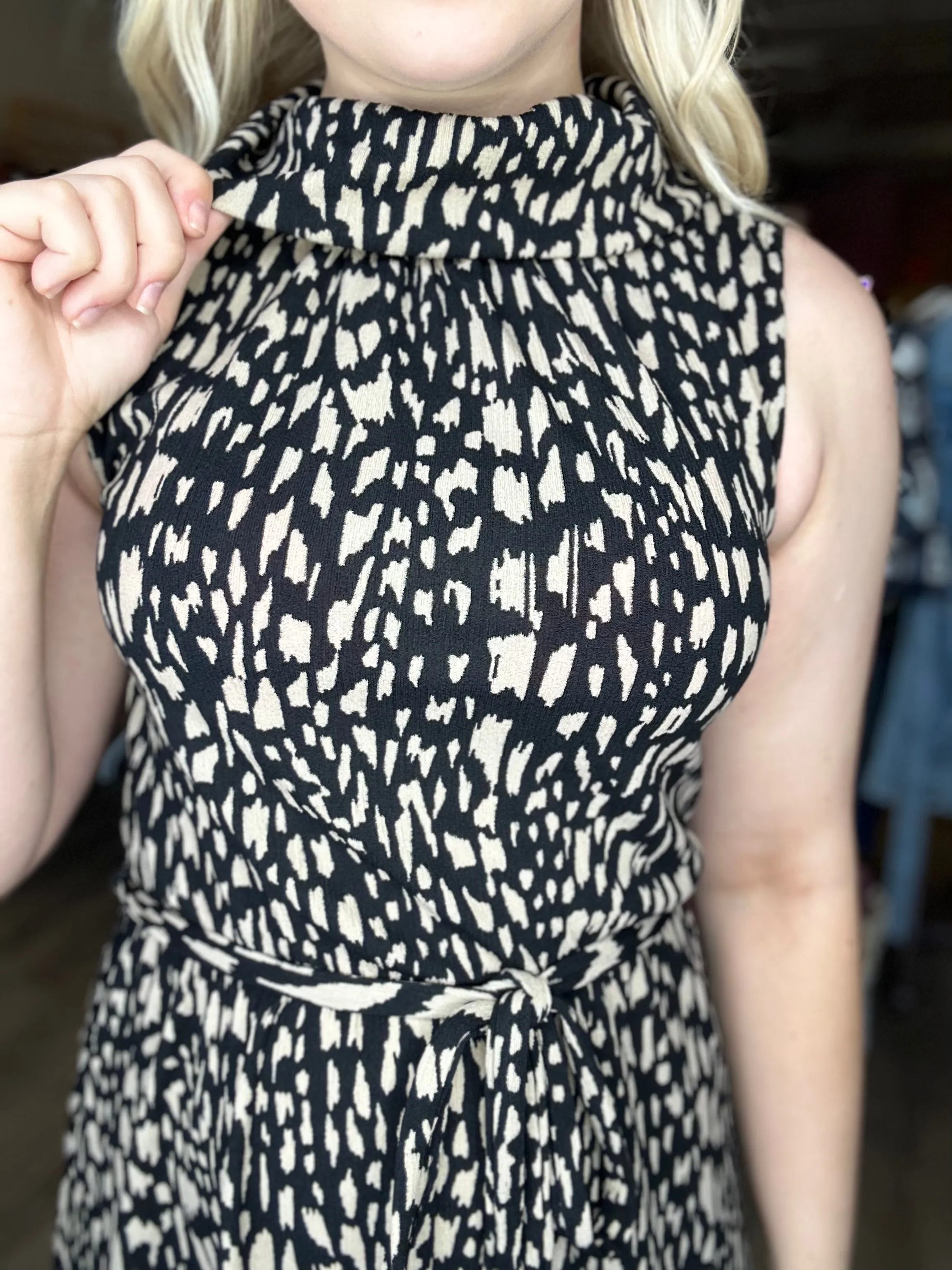 Curvy Black Taupe Printed Midi Dress