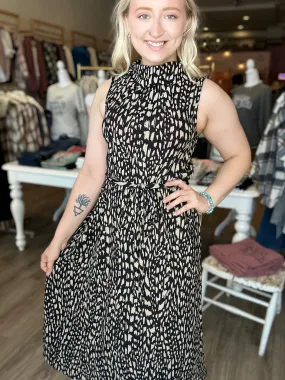 Curvy Black Taupe Printed Midi Dress