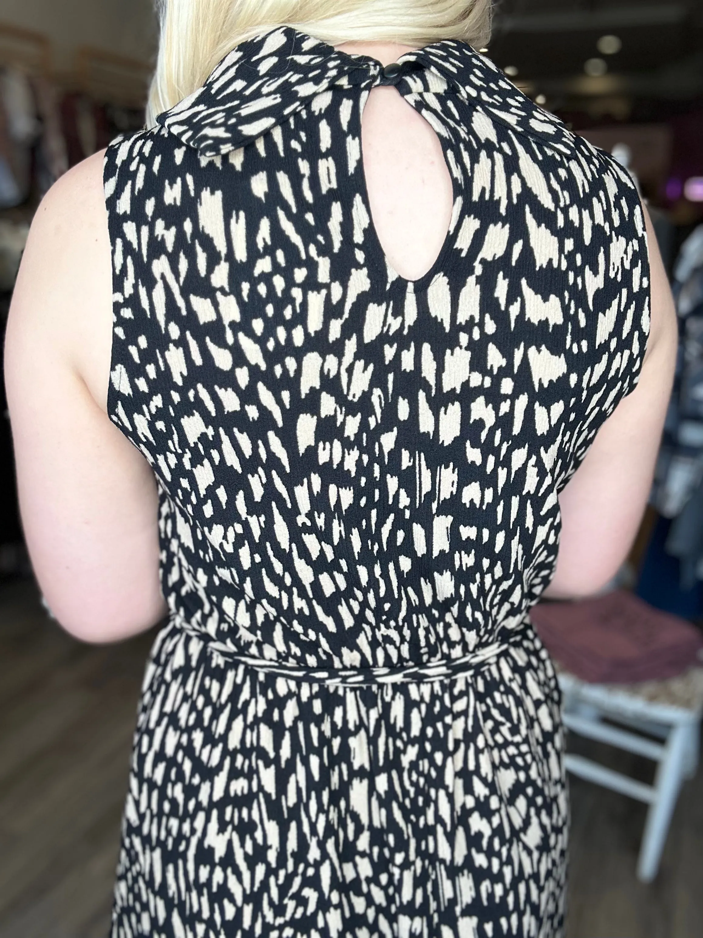 Curvy Black Taupe Printed Midi Dress