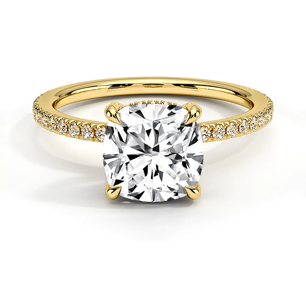 Cushion Cut Engagement Ring With Hidden Halo