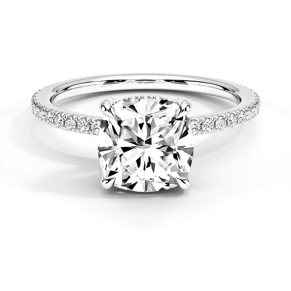 Cushion Cut Engagement Ring With Hidden Halo