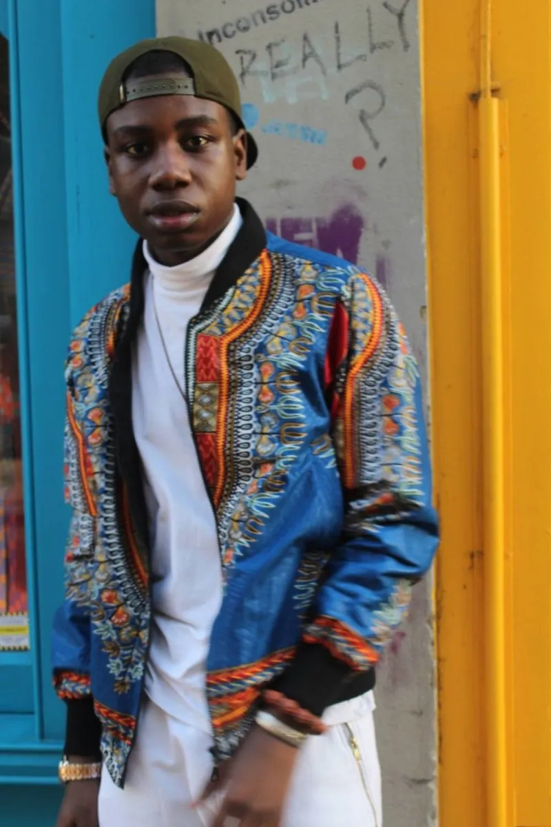 Dashiki Bomber Jacket in Blue African Print