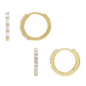 Diamond hinged hoop earrings in 14k yellow gold