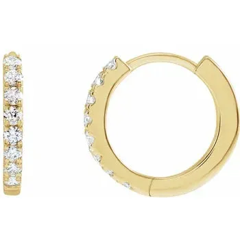 Diamond hinged hoop earrings in 14k yellow gold