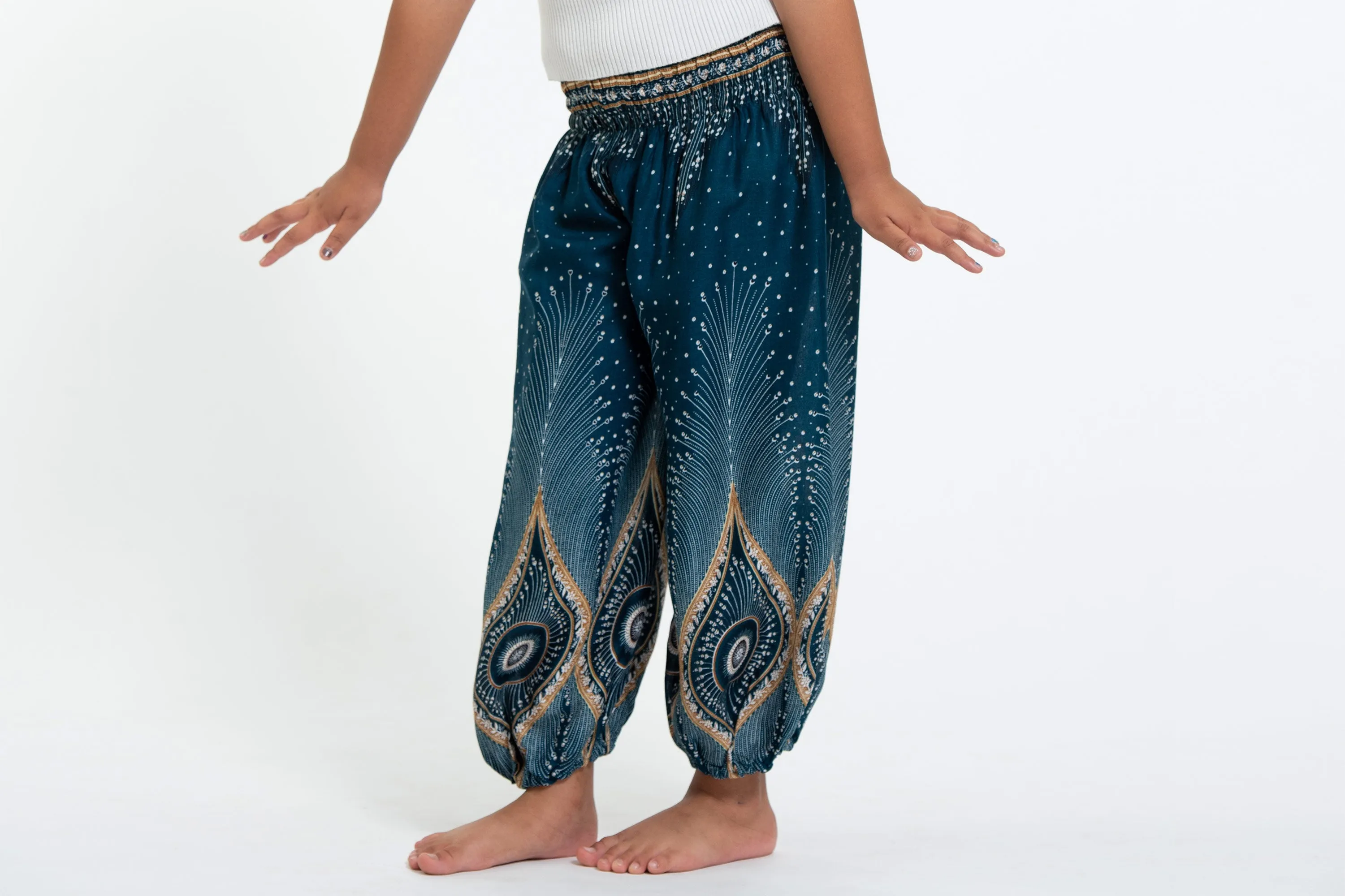 Diamond Peacock Kids Harem Pants in Turquoise