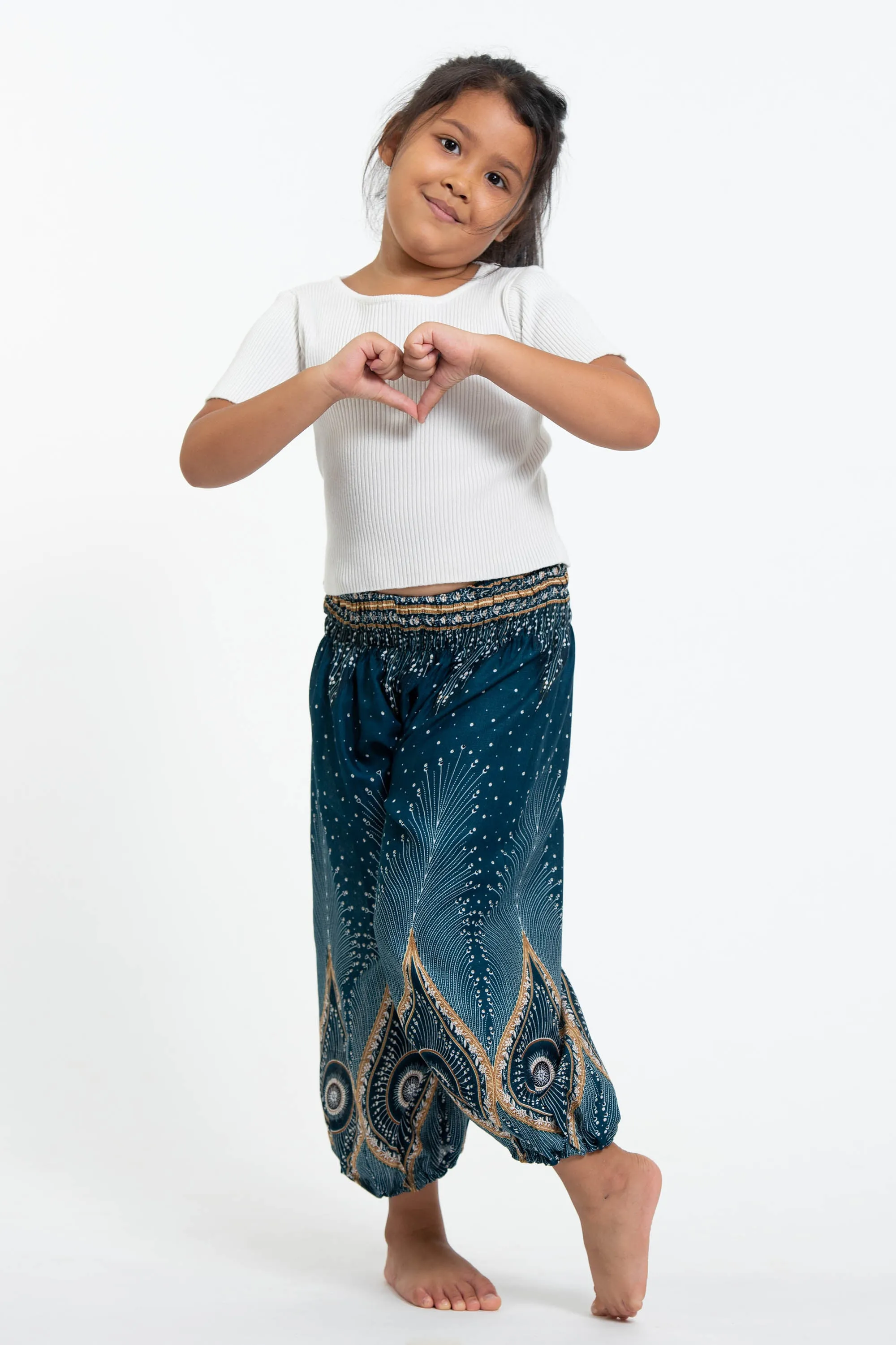 Diamond Peacock Kids Harem Pants in Turquoise