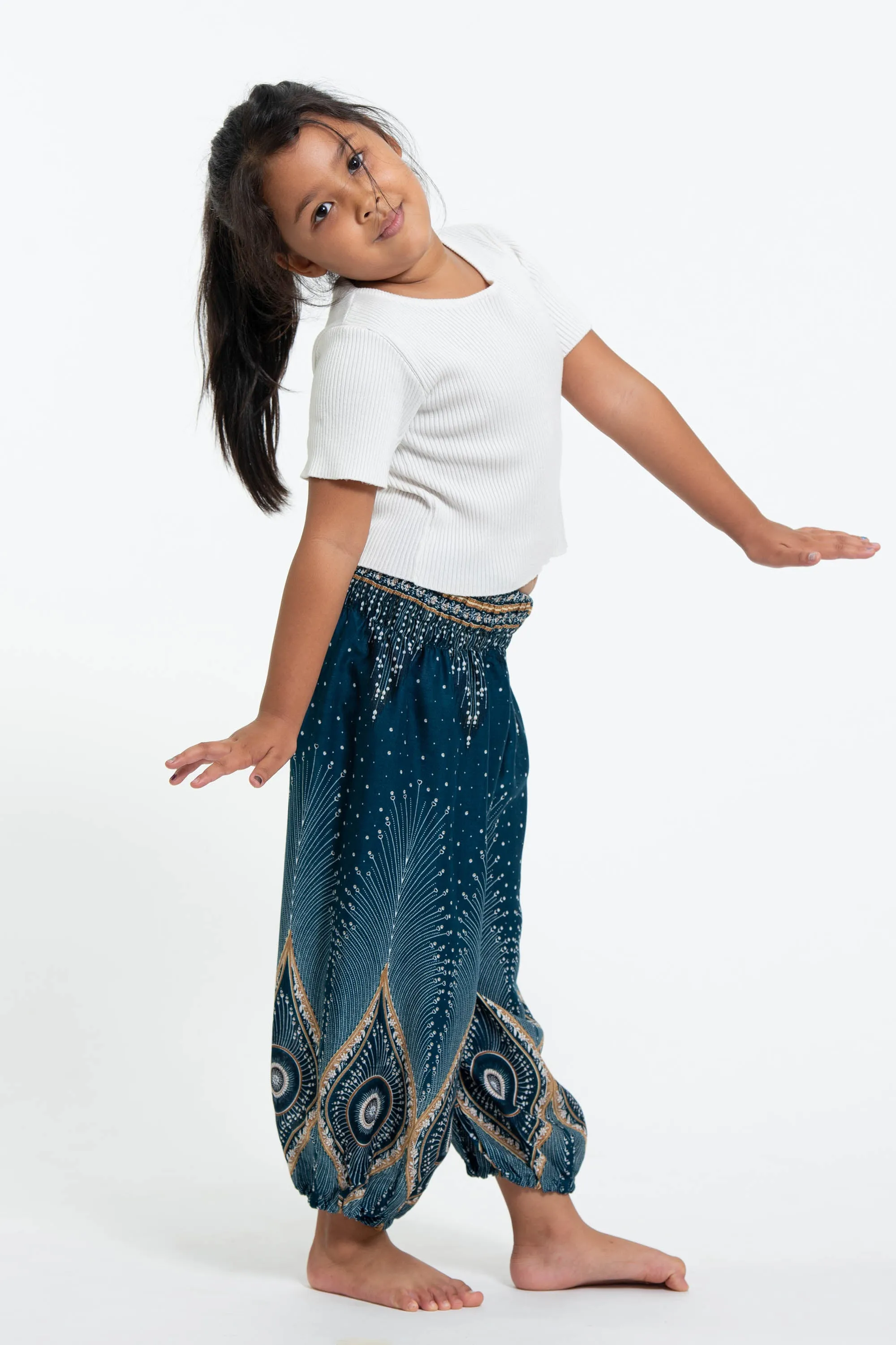 Diamond Peacock Kids Harem Pants in Turquoise