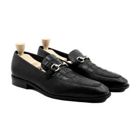 Dukhan - Men's Black Calf and Crocodile Printed Loafer