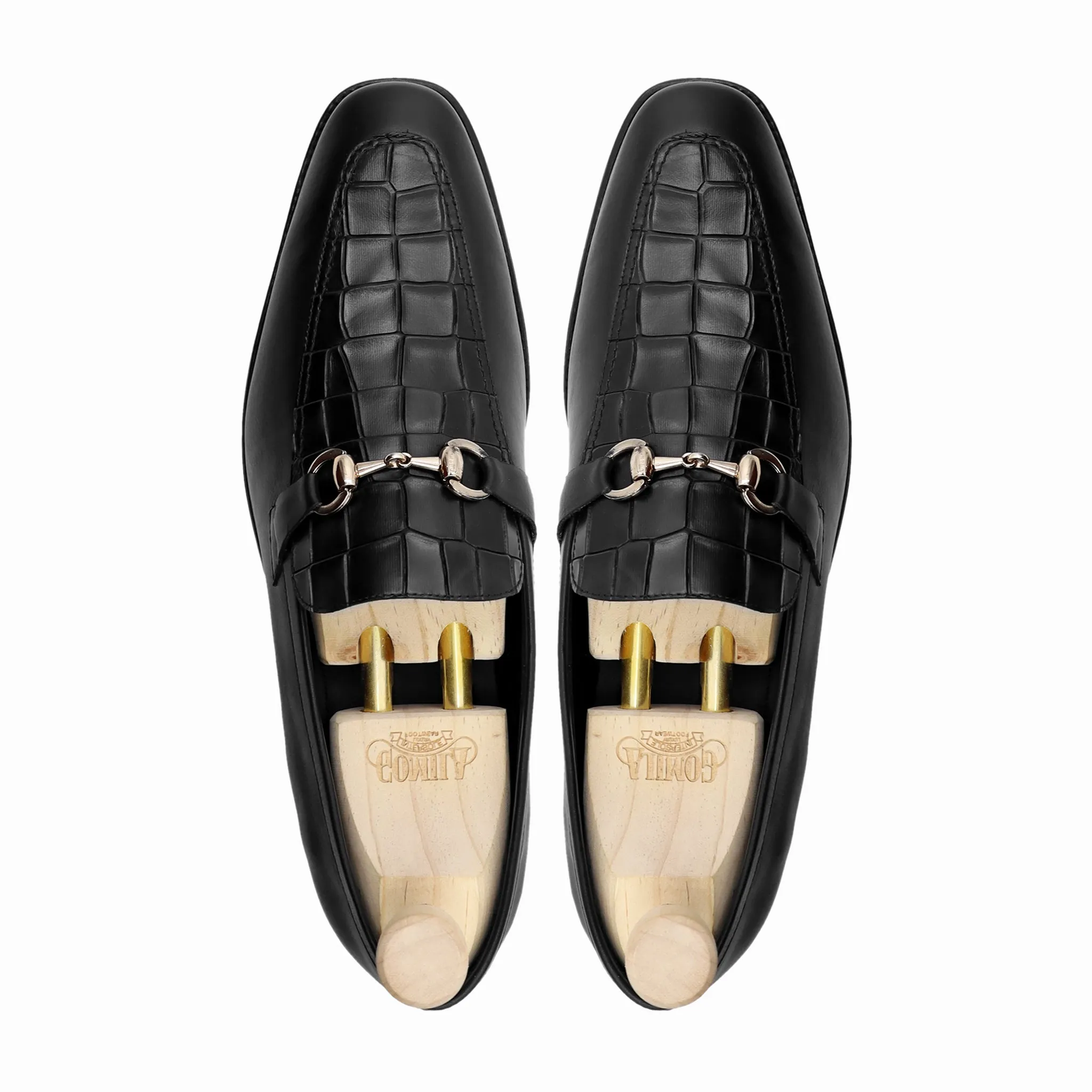 Dukhan - Men's Black Calf and Crocodile Printed Loafer