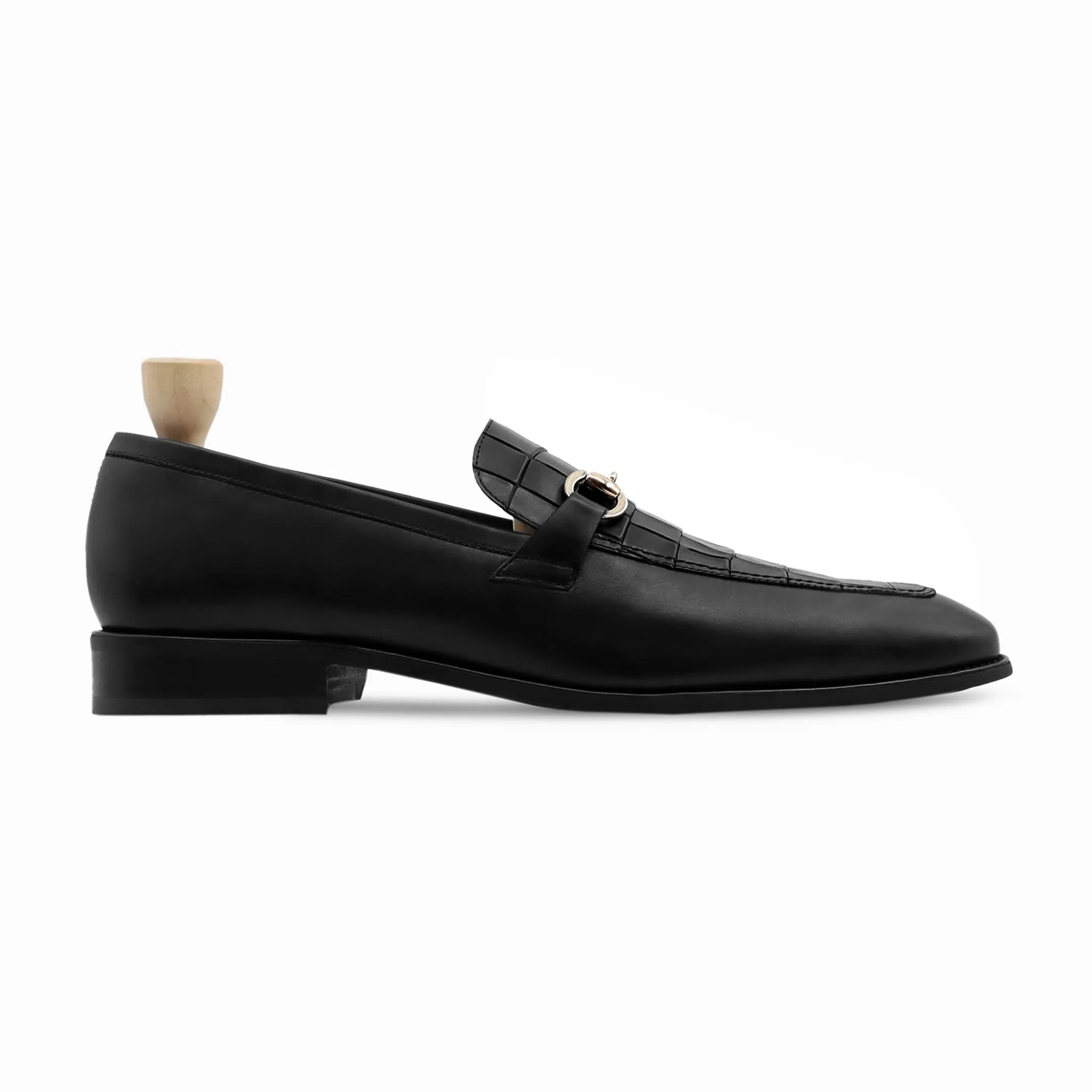 Dukhan - Men's Black Calf and Crocodile Printed Loafer