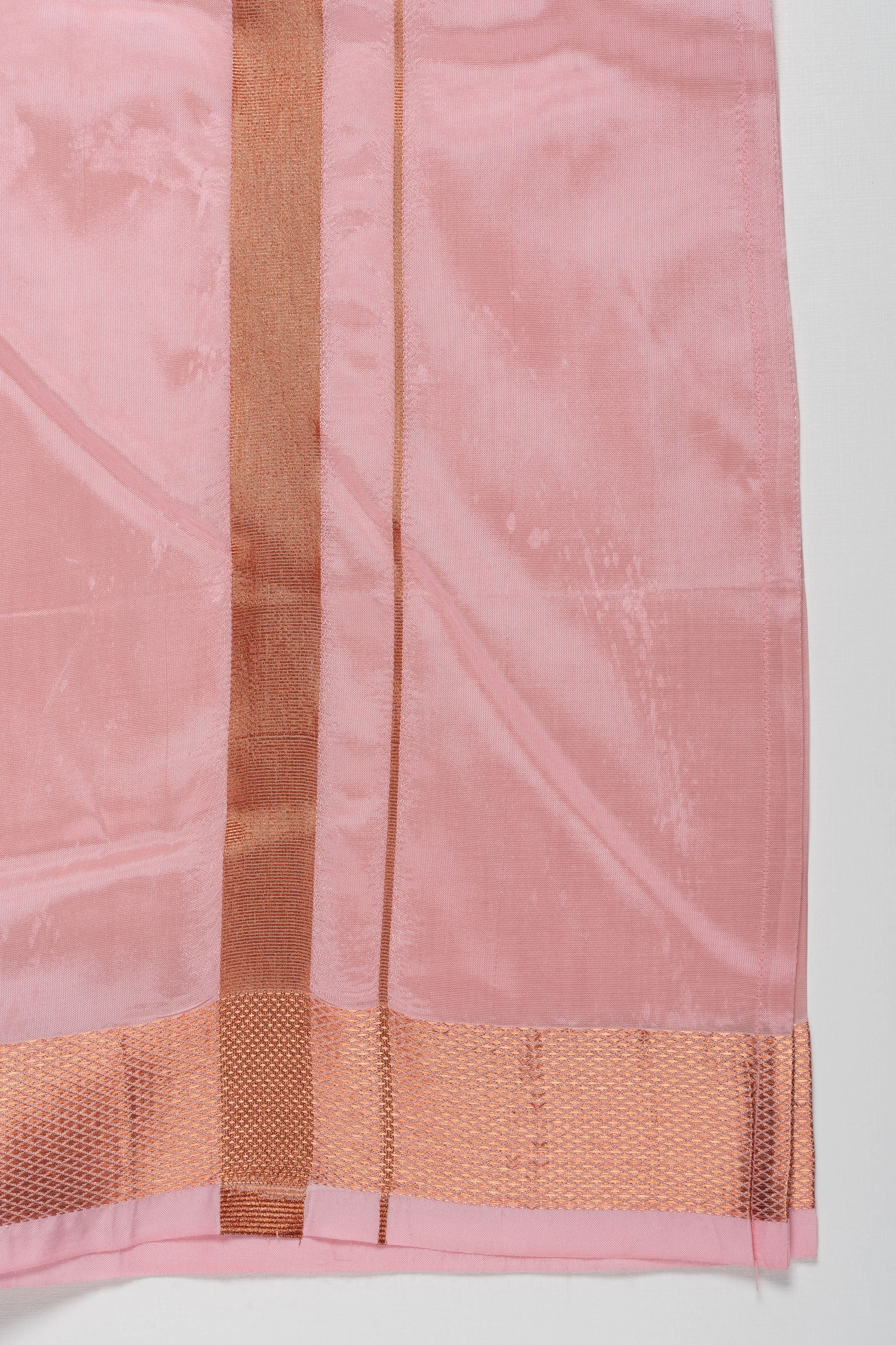 Elegant Peach Silk Blend Boys Dhoti with Copper Geometric Borders