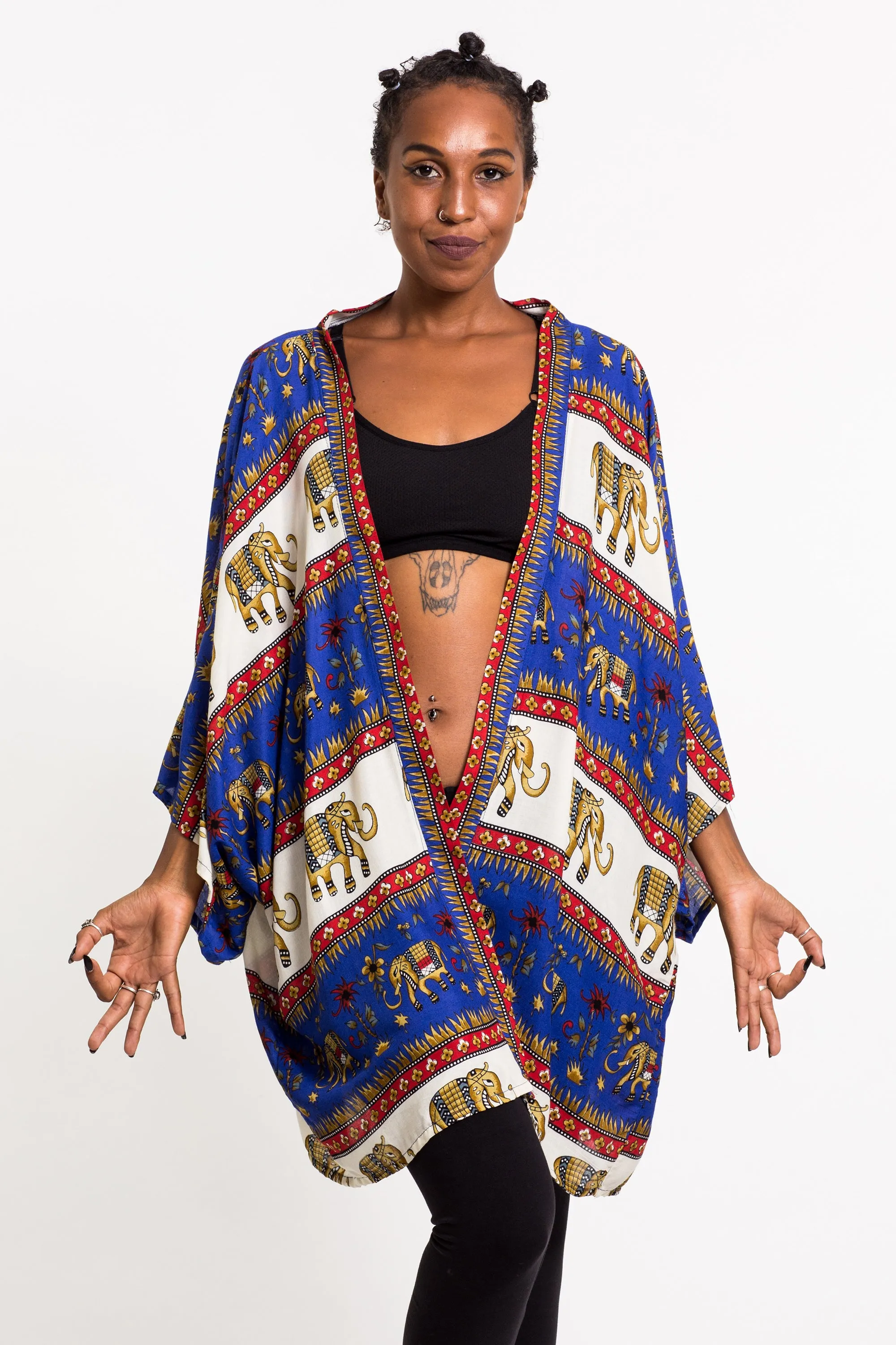 Elephant Bliss Kimono Cardigan in Blue