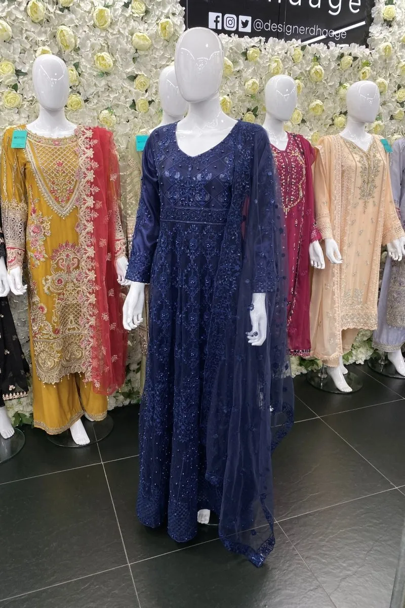 Embroidered Net Pakistani Maxi Dress QAS02