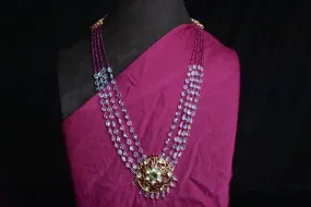 Emerald beads necklace with polki ruby pendant