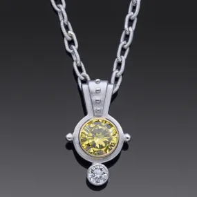 Estate 14K Gold Yellow & White 1.84 TCW Diamond Pendant 18K Gold Chain Necklace