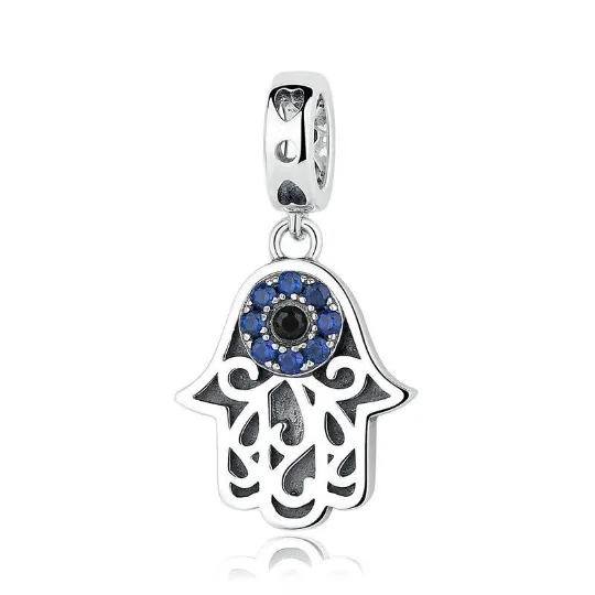 Evil Eye Hamsa Filigree Charm 925 Sterling Silver