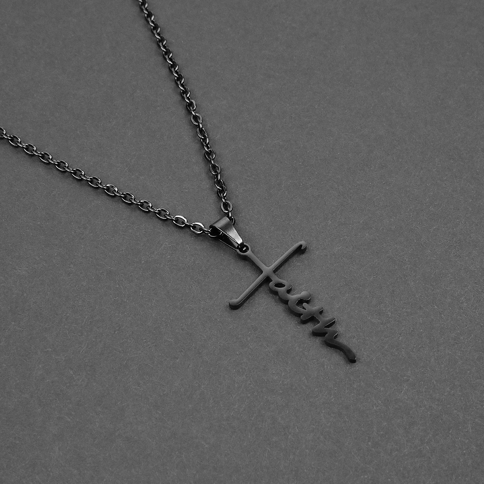 Faith Cross Necklace - Black