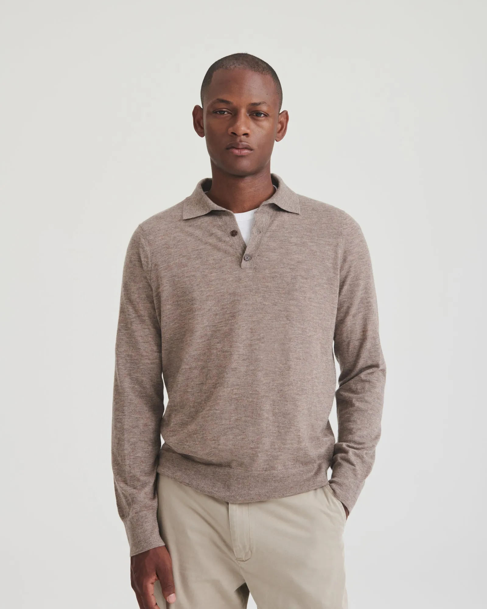 Fancy Cashmere Long Sleeve Polo