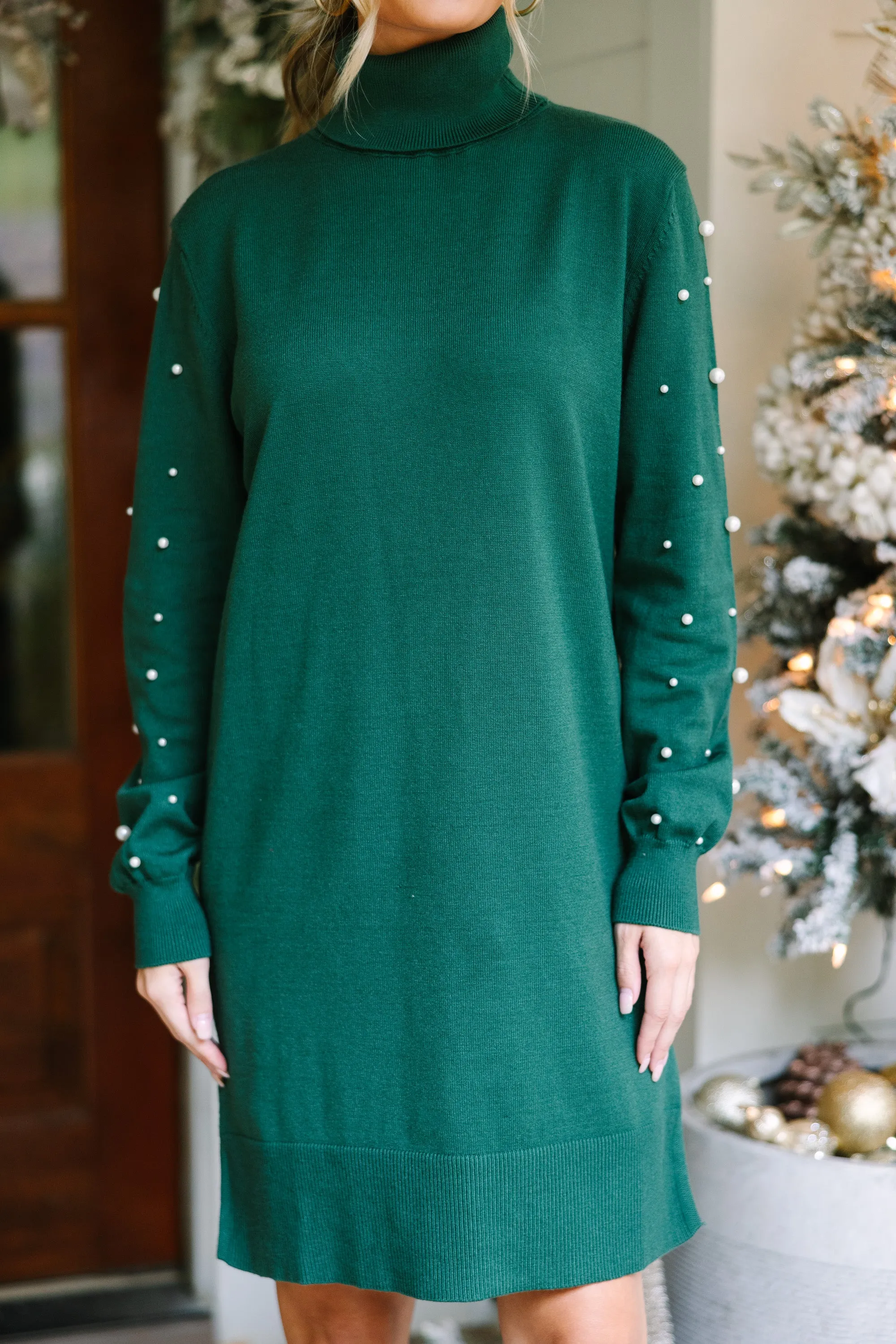 Feeling The Love Emerald Green Embellished Sweater Dress