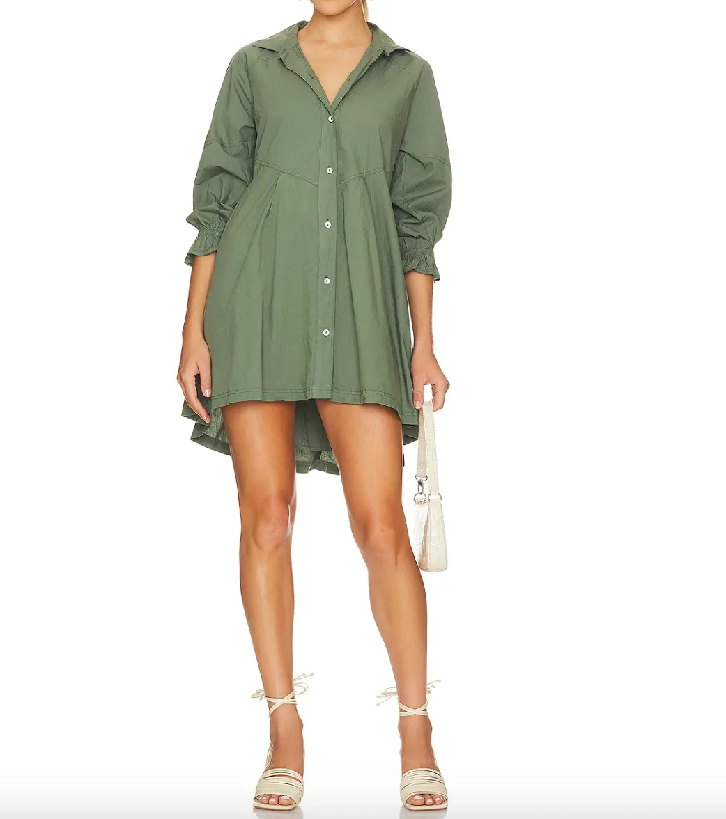 Free People Green Hannah Poplin Mini Dress UK XS