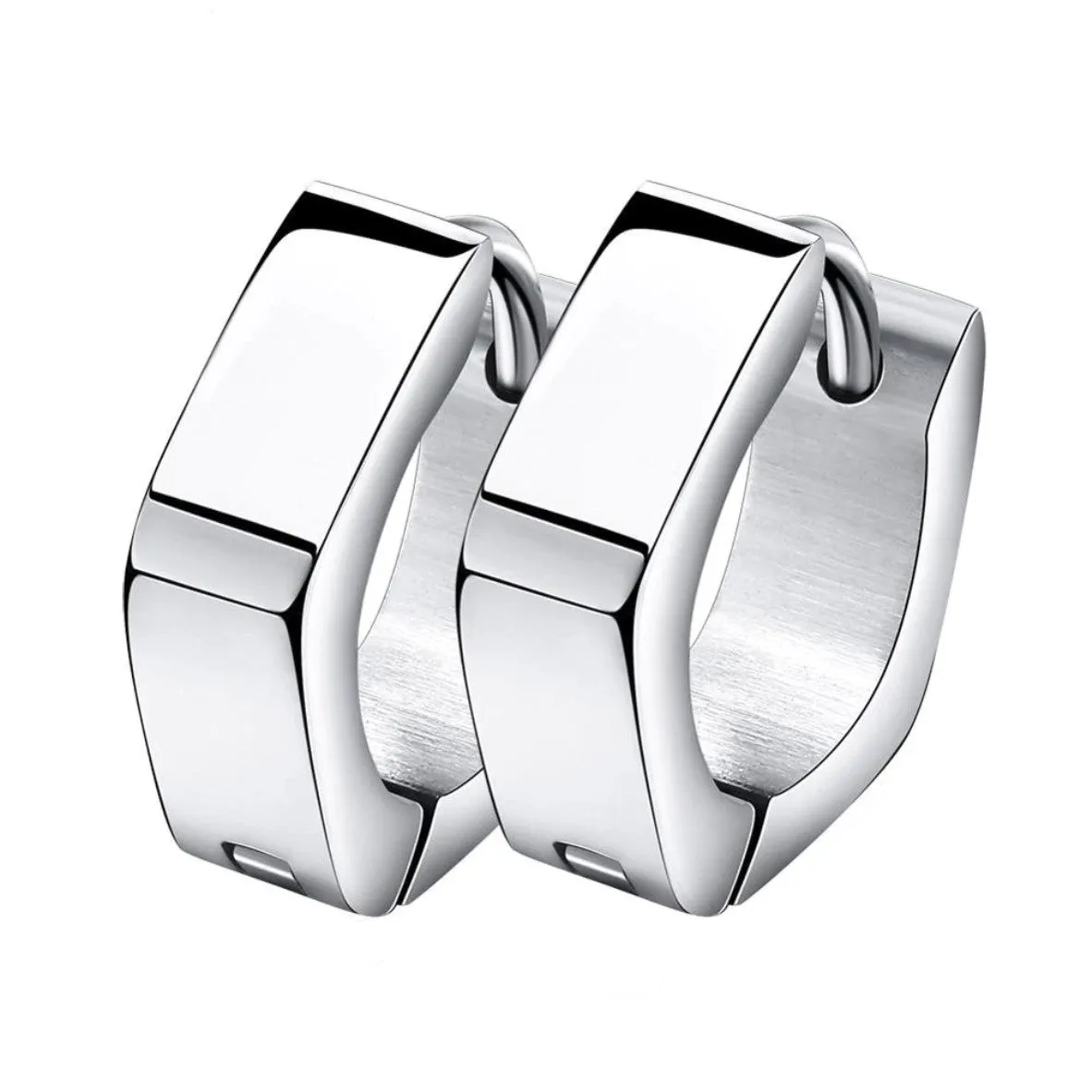 Geometric Hexagon Silver Huggie Hoop Earrings