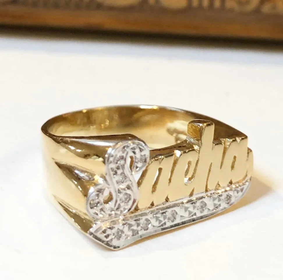 Gold Name Ring with Diamonds - 10mm