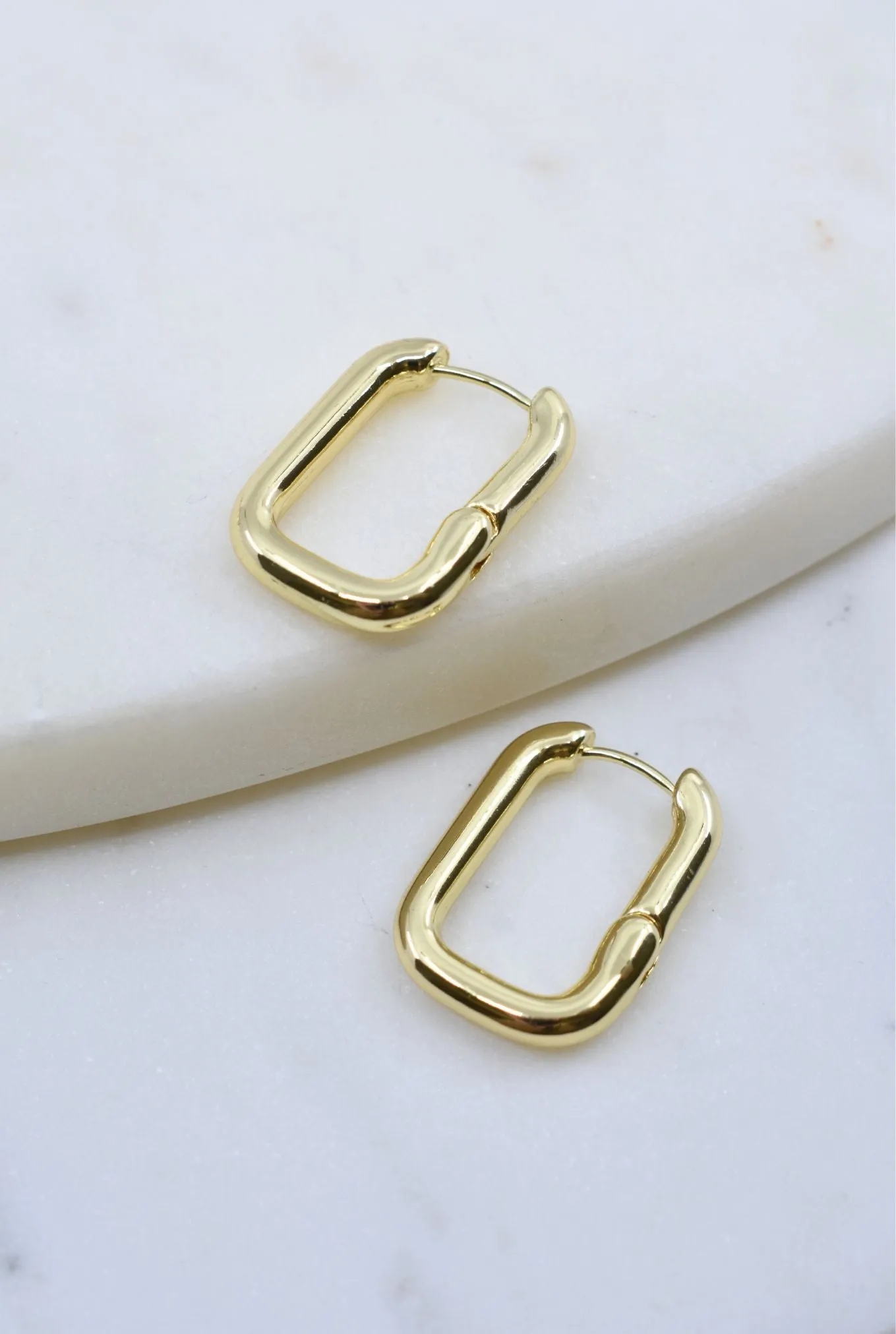 Gold Square Chain Link Hoop Earrings