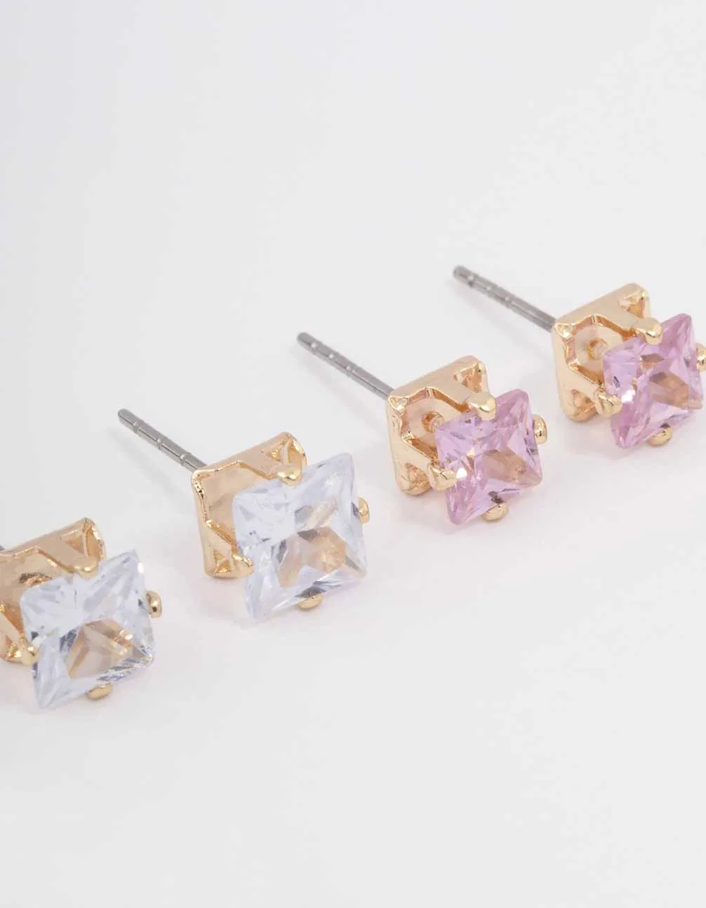 Gold Square Diamante Earring Pack