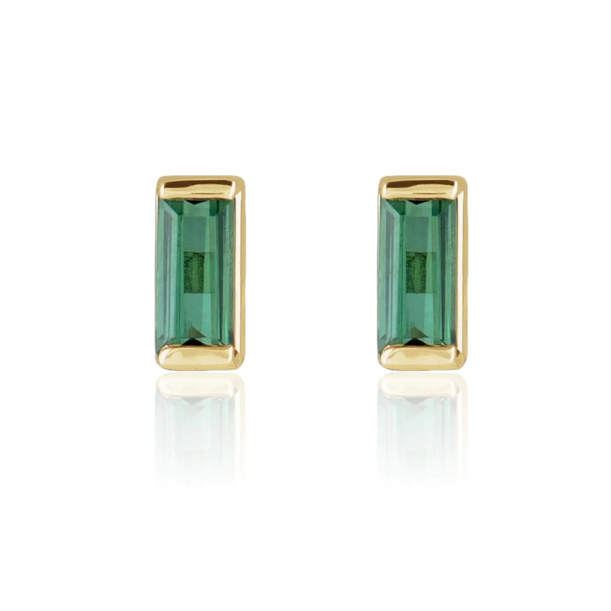 Green Tourmaline Channel-set Baguette Gold or Platinum Stud Earrings