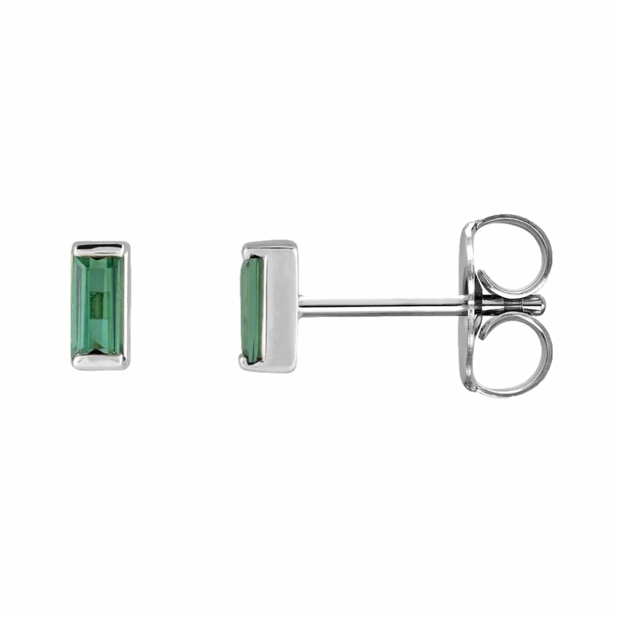 Green Tourmaline Channel-set Baguette Gold or Platinum Stud Earrings