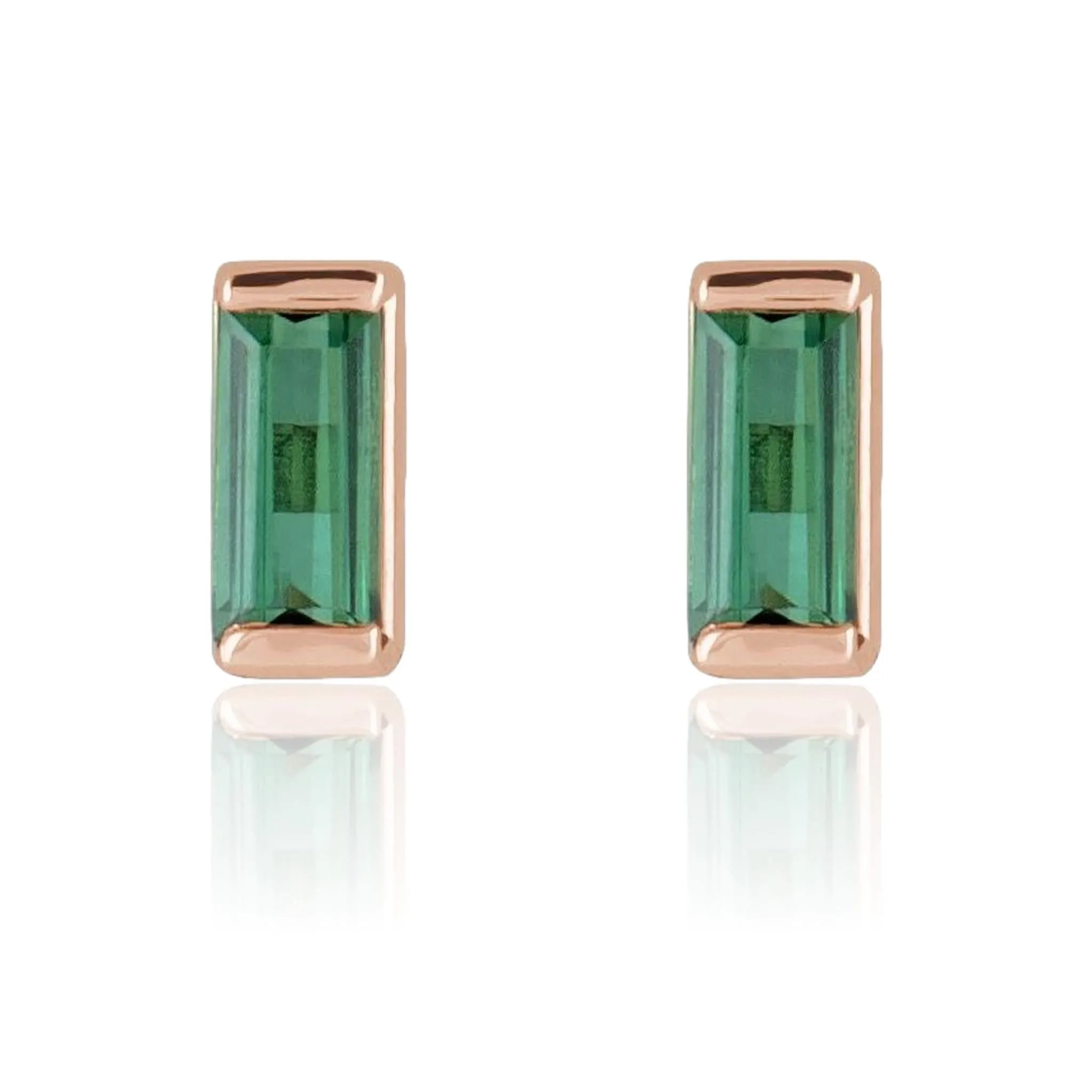 Green Tourmaline Channel-set Baguette Gold or Platinum Stud Earrings