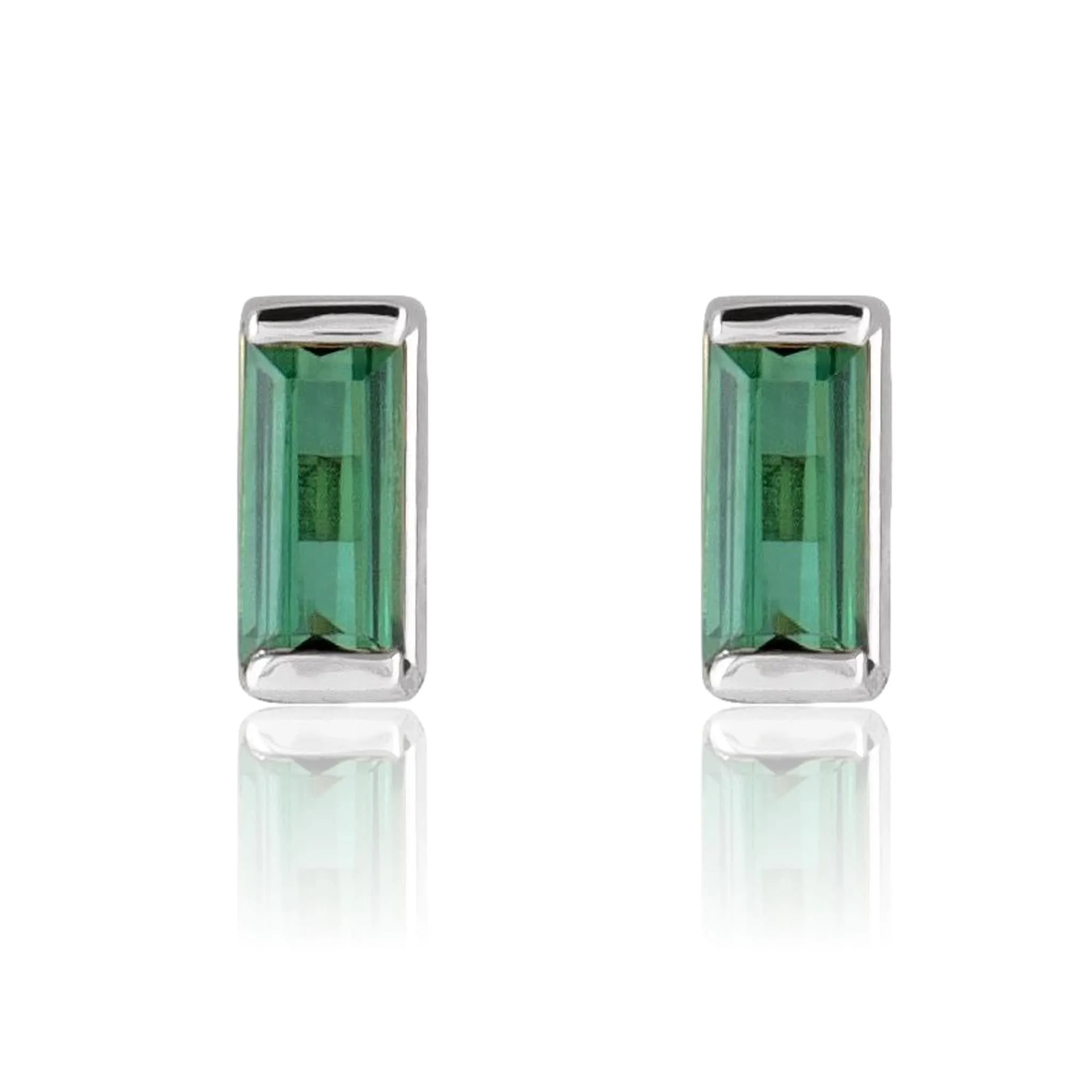 Green Tourmaline Channel-set Baguette Gold or Platinum Stud Earrings