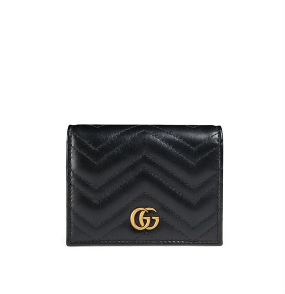 Gucci Black Marmont Gg Quilted Leather Flap Card Case Wallet