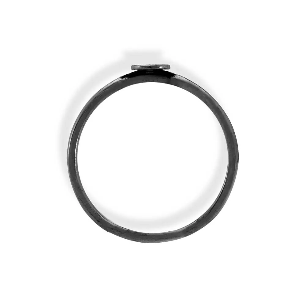 Handmade Black Plated Silver Thin Ring With Medium Disk